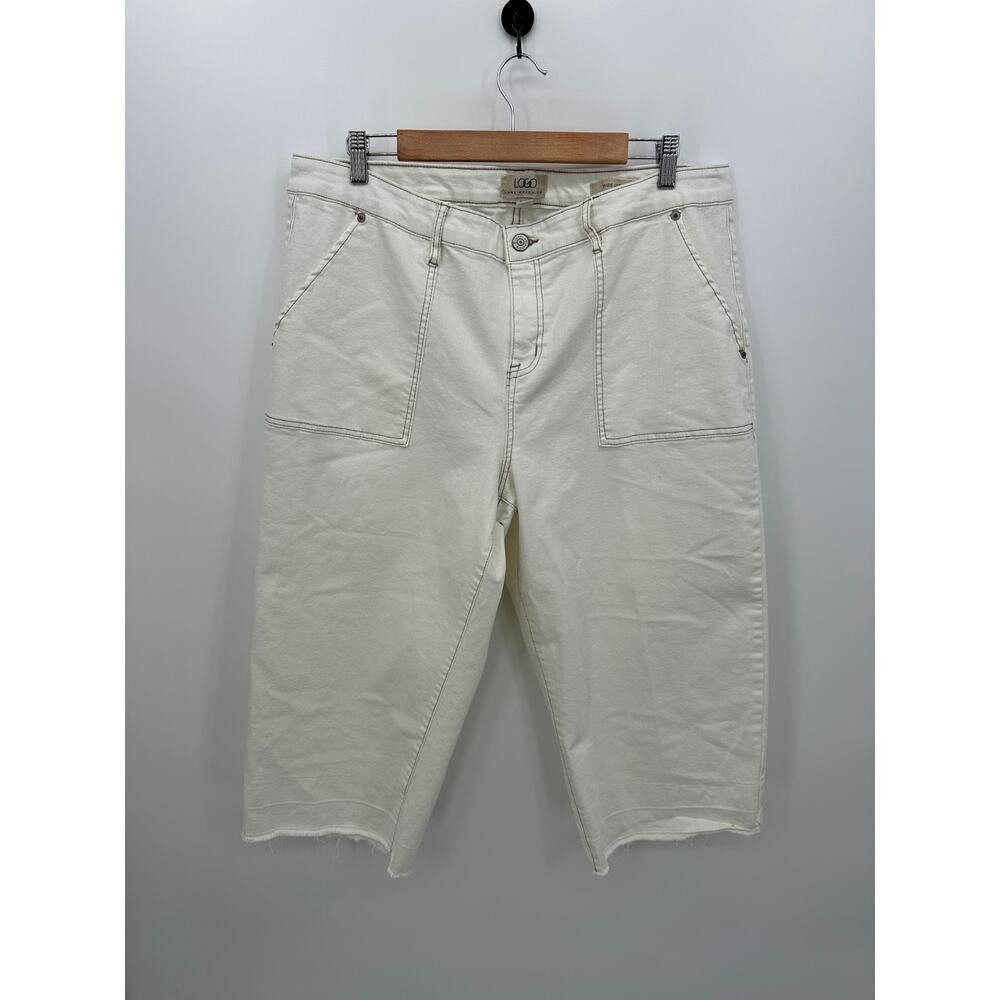 LOGO Lori Cream White Cropped Wide Leg‎ Denim Jeans Womens Size 18WP Frayed Hem